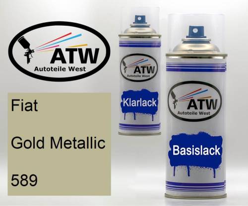Fiat, Gold Metallic, 589: 400ml Sprühdose + 400ml Klarlack - Set, von ATW Autoteile West.